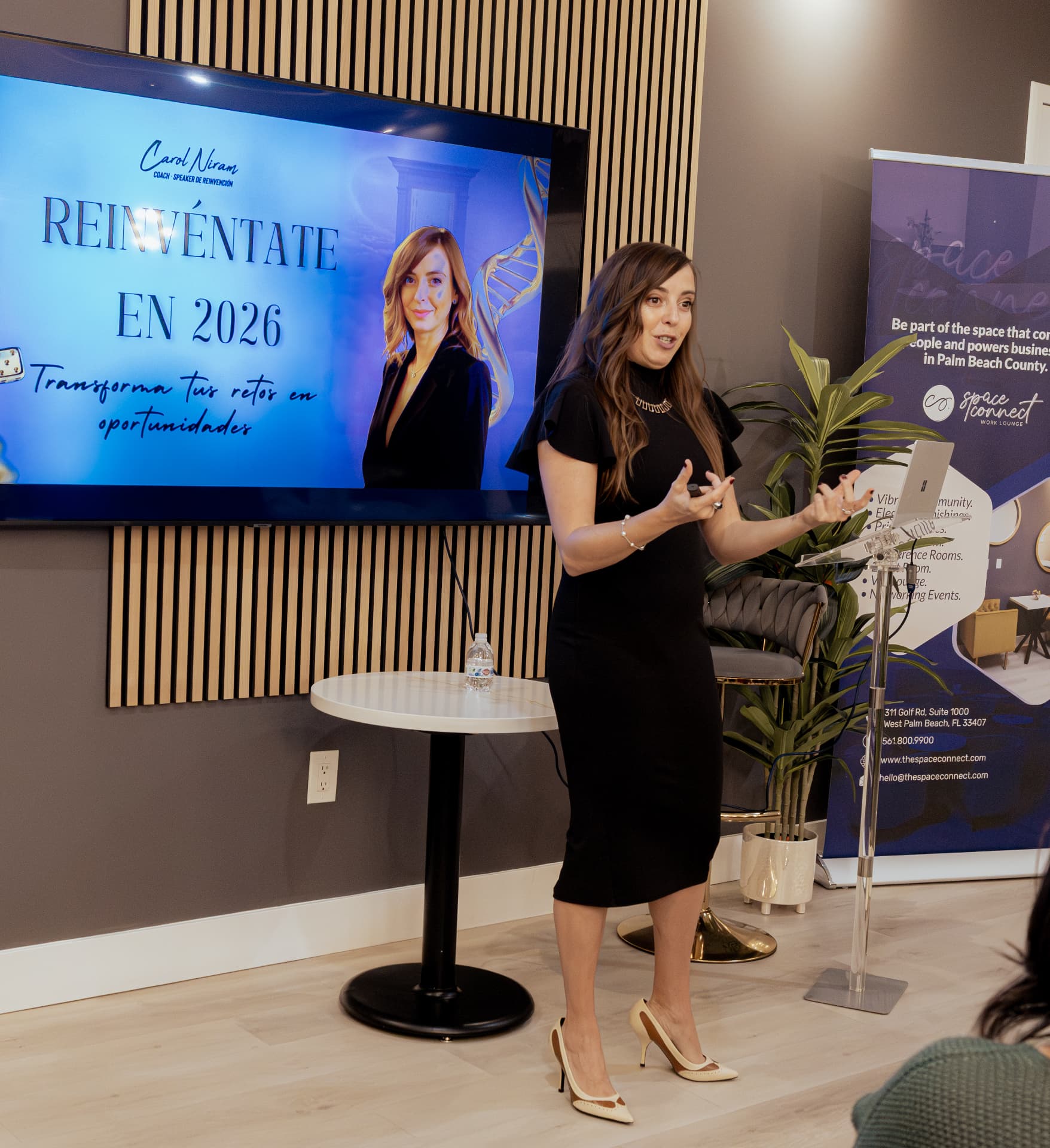 Carolina Marin presenting The Art of Reinvention on stage